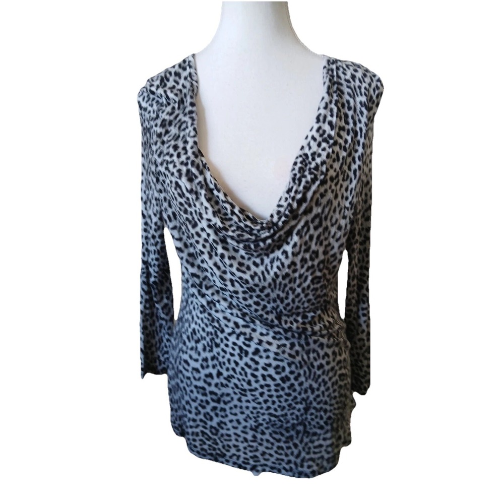 Michael Kors Womens M Leopard Cowlโ Neck Top Long Sleeve Stretch Sexy Evening - Picture 2 of 15